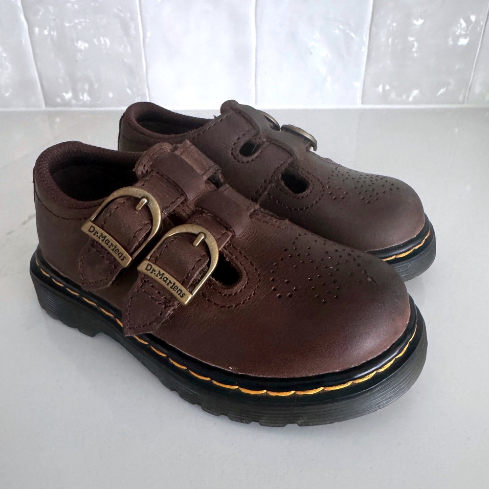 Dr. Martens 8065 T Mary Jane Shoes Toddler 7 Brown Leather Double Buckle T-Bar